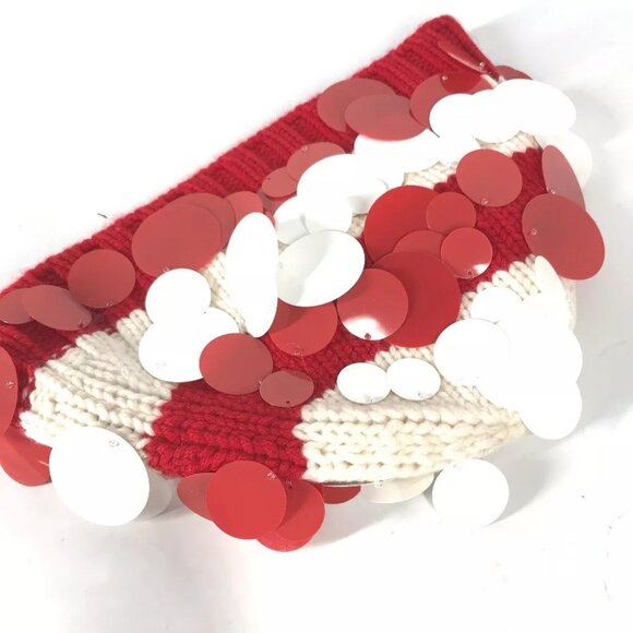 PRADA Sequin Knit hat Cashmere Red/White Unused - Picture 7 of 16